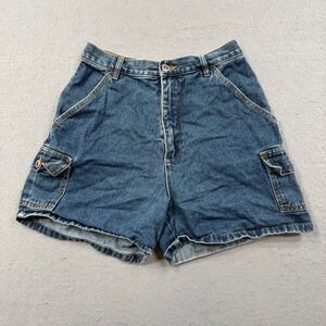 Y2K Route 66 Cargo Shorts Women's 7/8 Blue Denim High Rise Classic Fit Outdoor